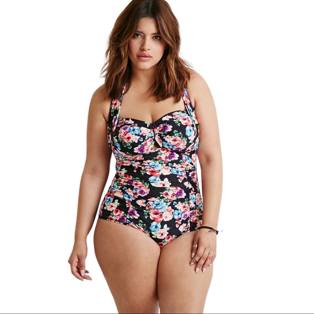 F21 Floral Print Halter Swimsuit One-piece Bathing Suit